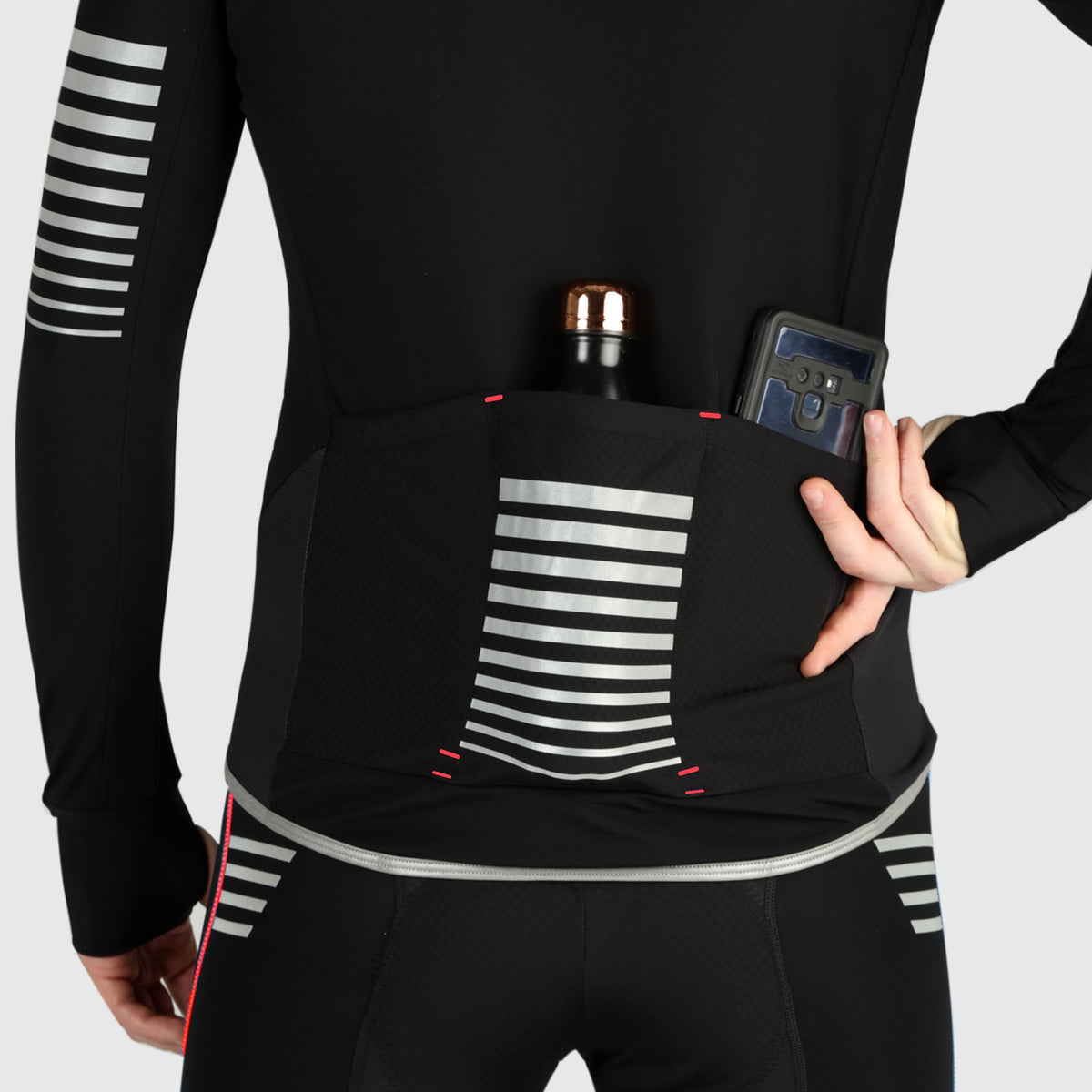 Fdx Men's Warm Long Sleeve Best Cycling Jersey Black for Winter Roubaix Thermal Fleece Road Bike Wear Top Full Zipper, Pockets & Hi viz Reflectors - All Day