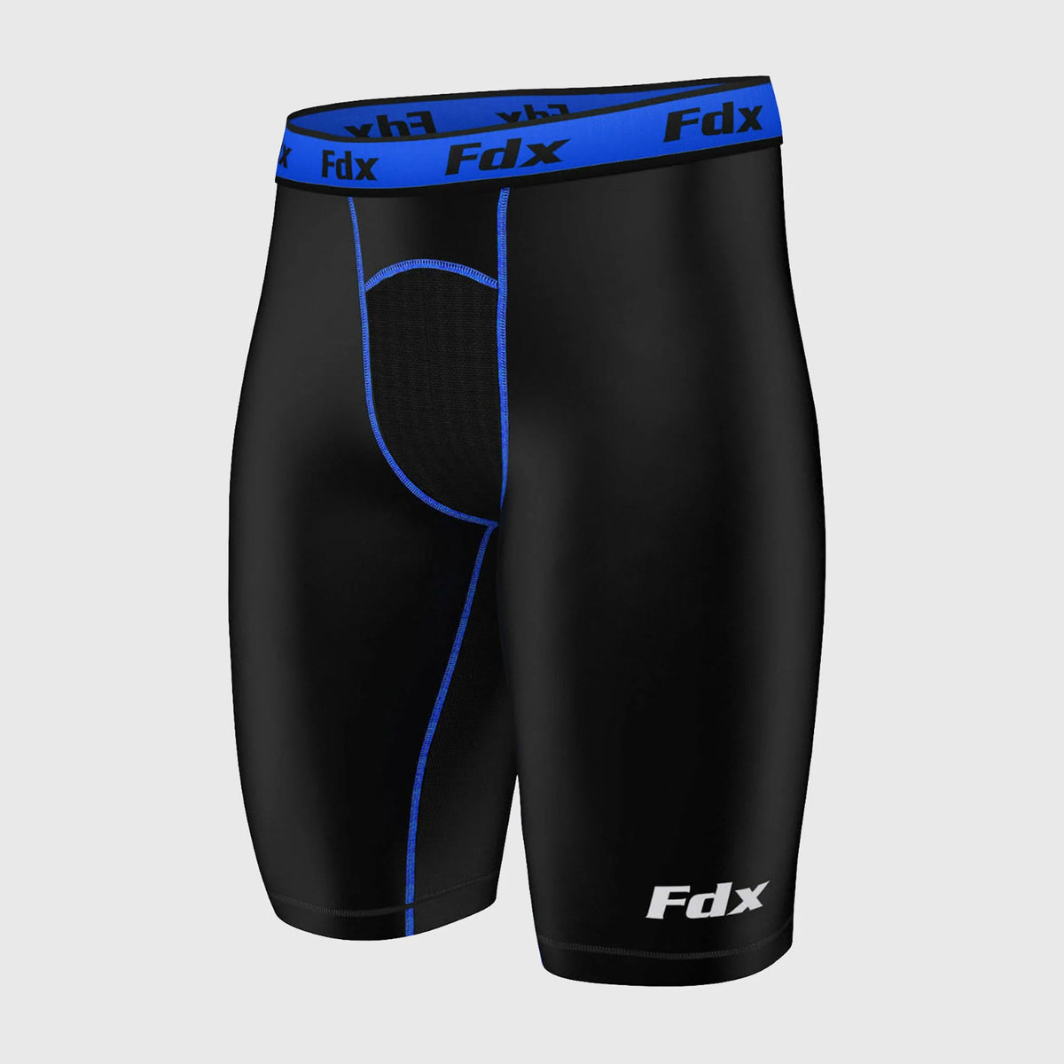 Fdx Men's BaseMax Blue Compression Shorts – skin-tight gym pants in blue, designed for support and enhanced performance during workouts.