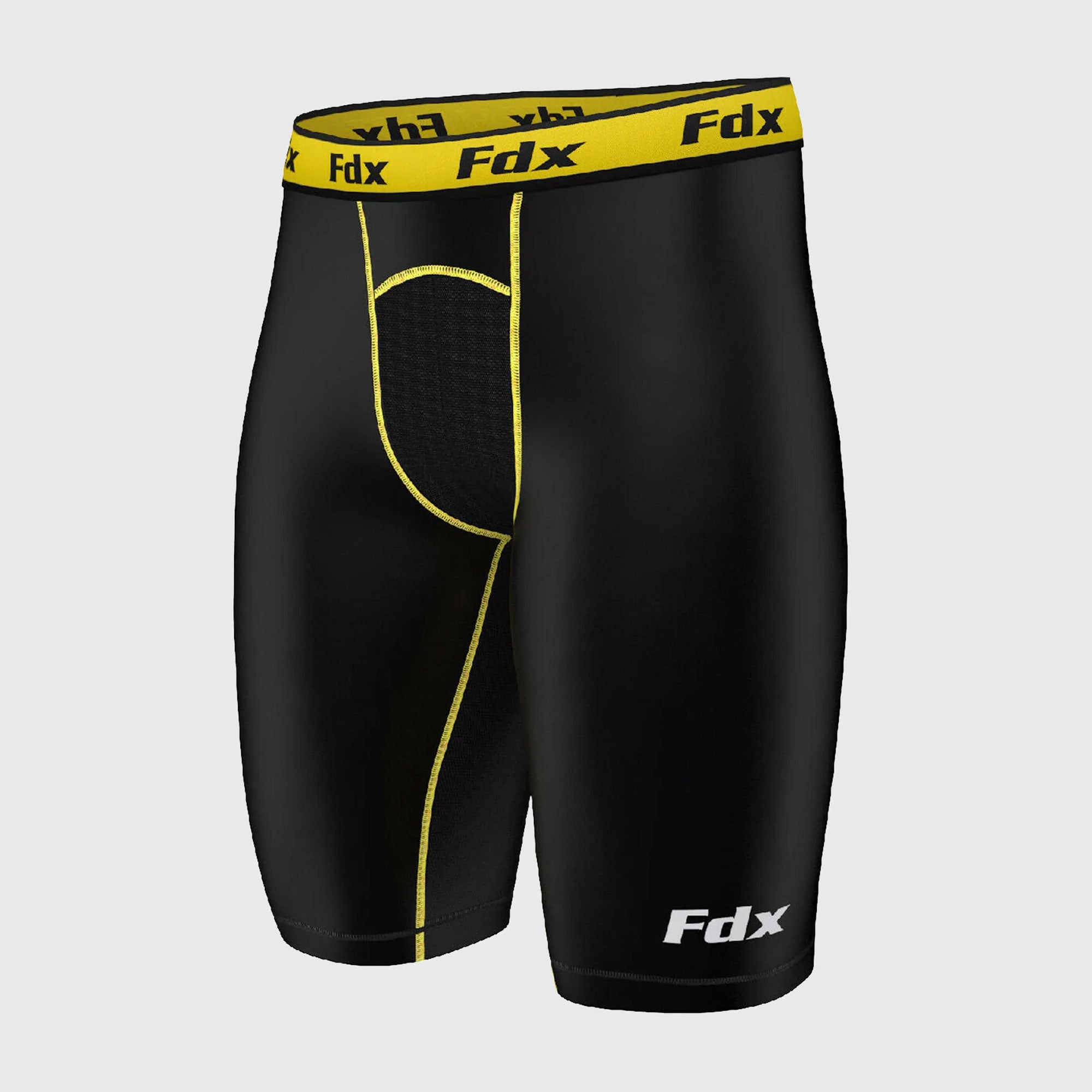 Fdx Men's Black & Yellow Compression Shorts Gym Workout Running Athletic Yoga Elastic Waistband Stretchable Breathable
