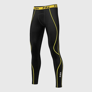 Fdx Black & Yellow Best Compression Tights Leggings Gym Workout Running Athletic Yoga Elastic Waistband Stretchable Breathable Training Jogging Pants - Blitz
