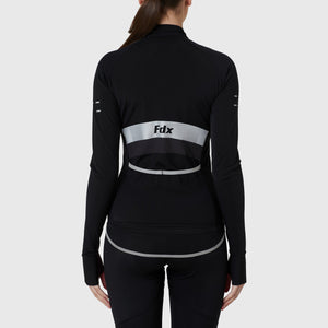 FDX Women’s full sleeves cycling jersey Black warm winter Roubaix biking top, lightweight windproof long sleeves fleece lined cycle shirt for riding