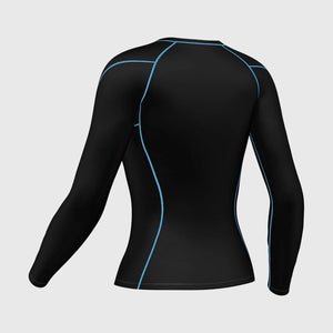 Fdx Women's Black & Blue Long Sleeve Compression Top Running Gym Workout Wear Rash Guard Stretchable Breathable - Monarch