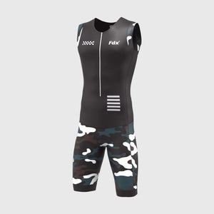 Fdx Mens Black Sleeveless Gel Padded Triathlon / Skin Suit for Summer Cycling Wear, Running & Swimming Half Zip - Camouflage