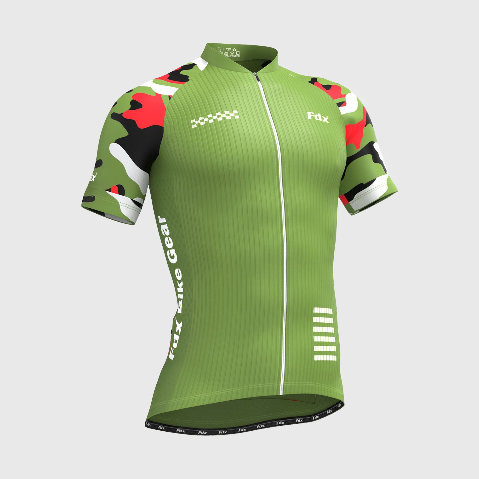 Fdx Men's Green Camo Short Sleeve Cycling Jersey Best Summer Road Bike Wear Light Weight, Hi-viz Reflectors & Pockets - Camouflage