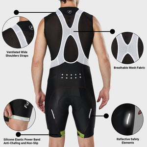 FDX Men’s Cycling Bib Shorts Green & Black 3D Gel Padded comfortable biking bibs - Breathable Quick Dry bibs, ultra-light stretchable Reflective Strips shorts with pockets