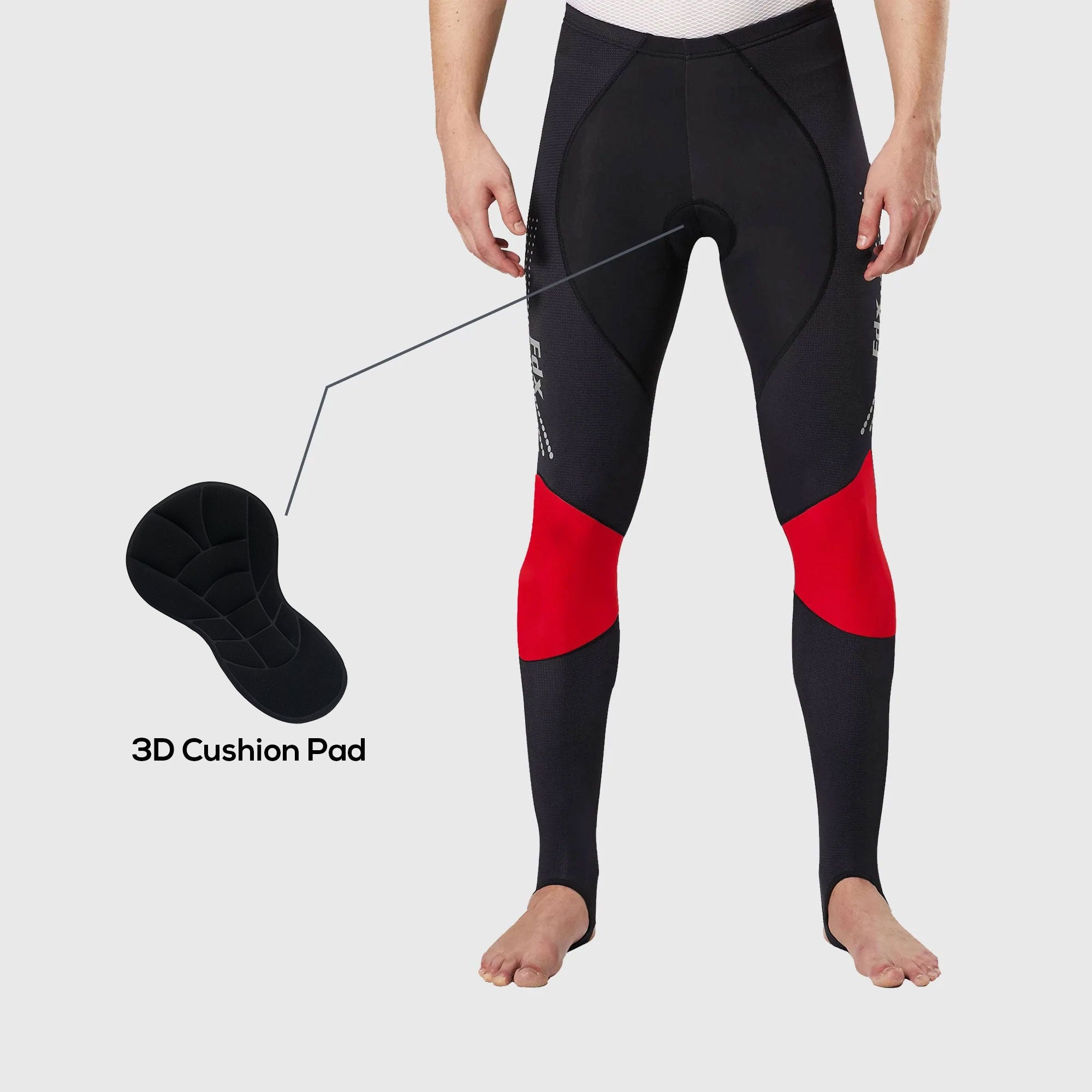 Fdx Men's Black & Red Chamois Gel Padded Cycling Tights For Winter Roubaix Thermal Fleece Reflective Warm Leggings - Thermodream Bike Long Pants