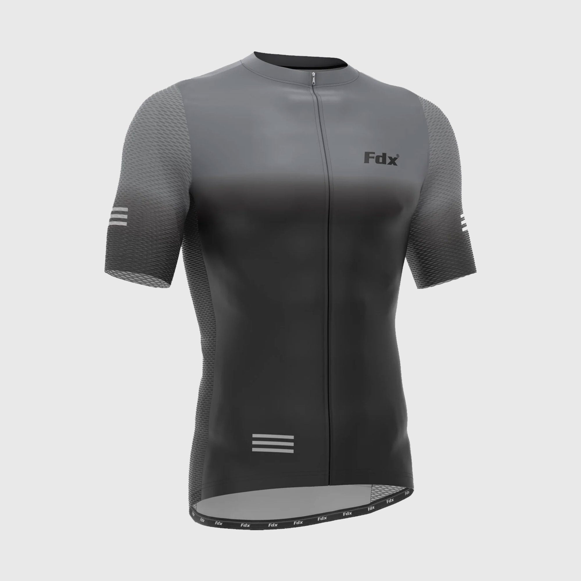 Men’s Black and Grey Fdx best short sleeves cycling jersey indoor & outdoor Hi-Viz Reflective breathable summer lightweight biking top, skin friendly Hi-Viz Reflective half sleeves cycling mesh shirt for riding with pockets
