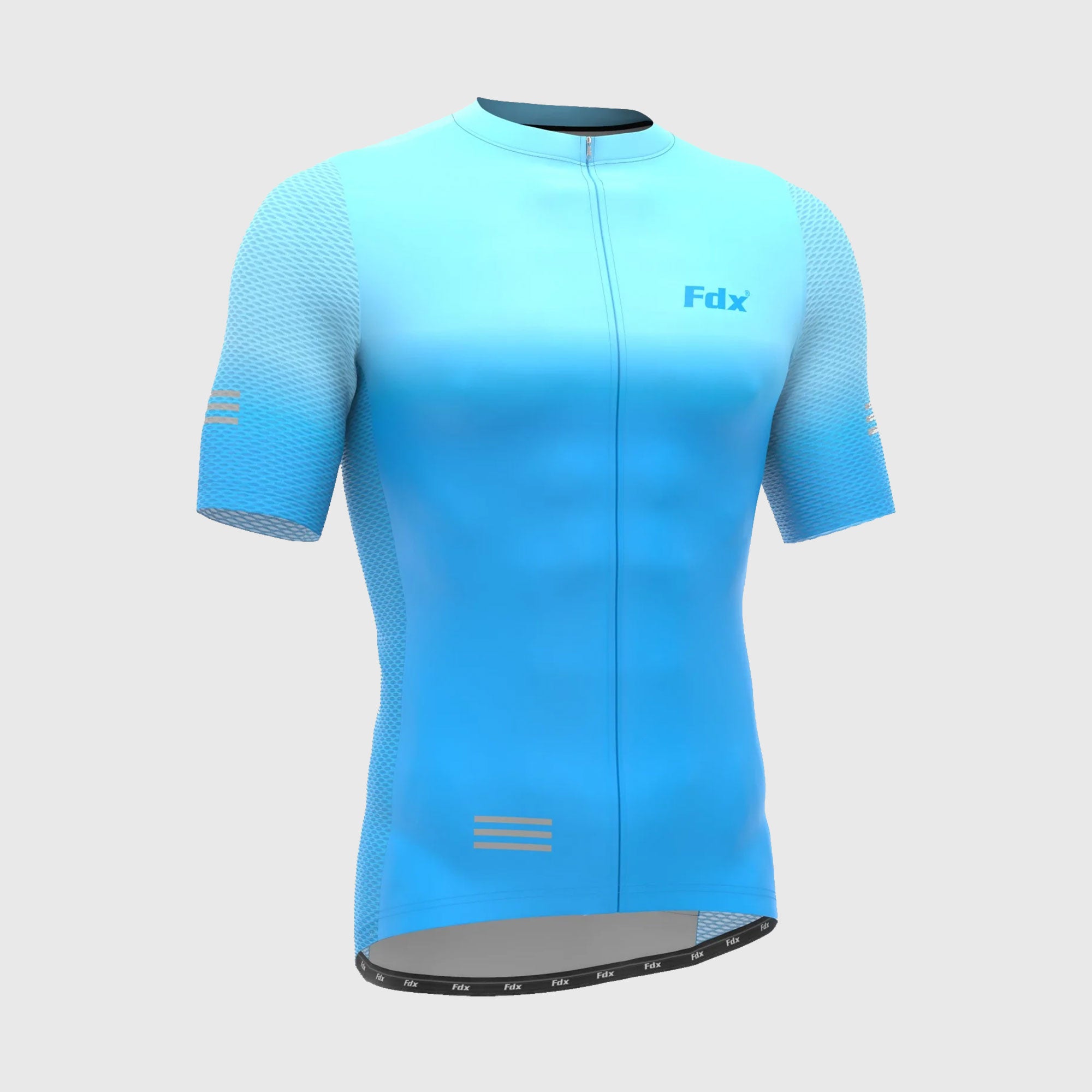 Fdx Men’s Blue best full zip short sleeves cycling jersey indoor & outdoor Hi-Viz Reflective details breathable summer lightweight biking top, skin friendly Hi-Viz Reflective half sleeves cycling mesh shirt for riding with two back pockets