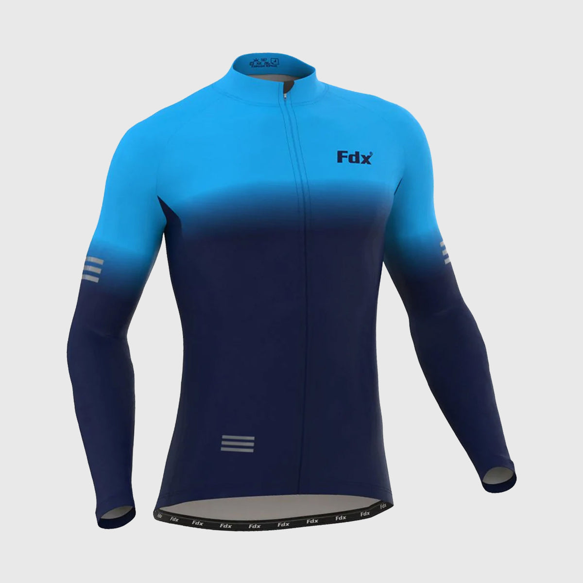 Fdx Men's Blue Best Long Sleeve Cycling Jersey for Winter Roubaix Thermal Fleece Road Bike Wear Top Full Zipper, Pockets & Hi viz Reflectors - Duo