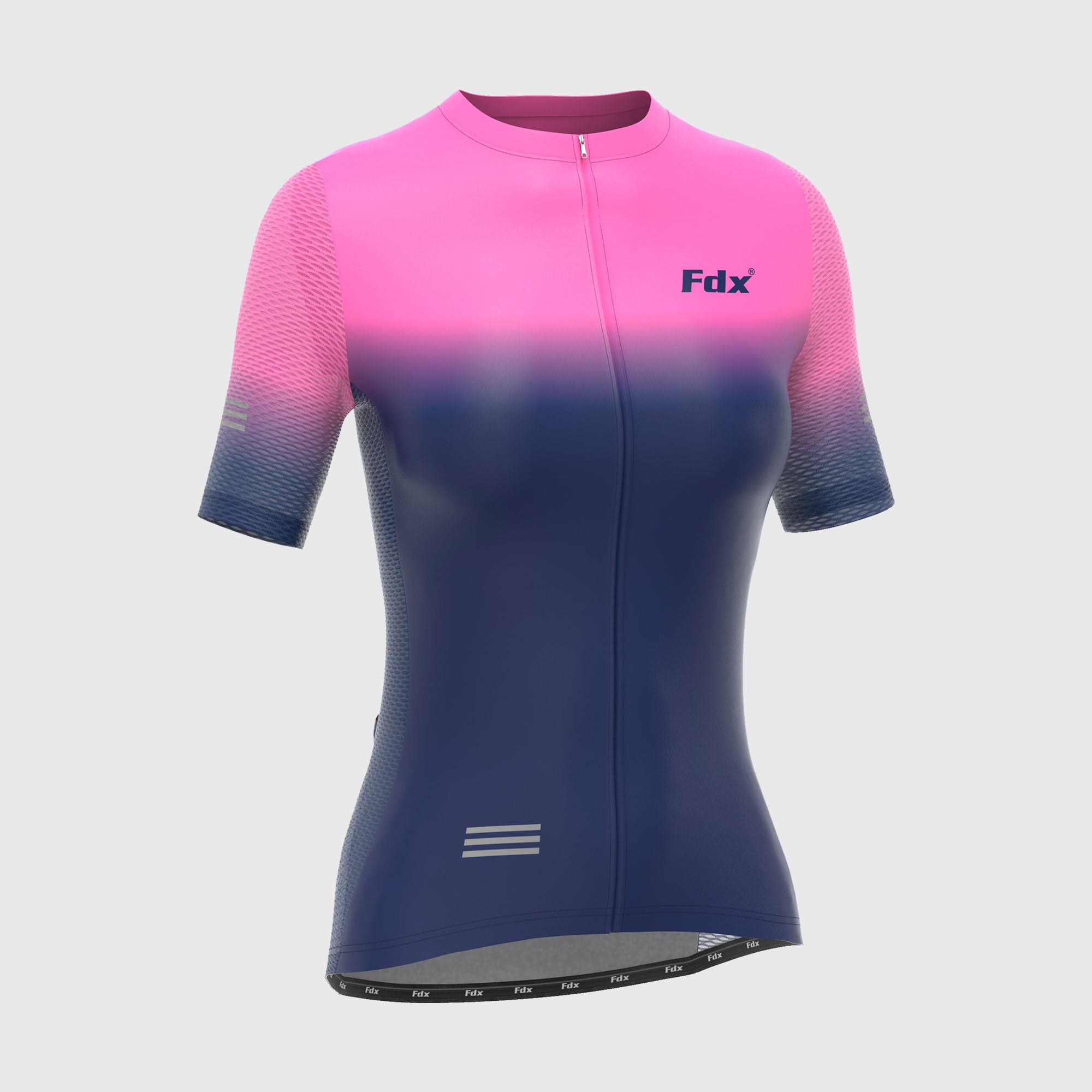 Fdx Women's Blue & Pink Short Sleeve Cycling Jersey for Summer Best Road Bike Wear Top Light Weight, Full Zipper, Pockets & Hi-viz Reflectors - Duo