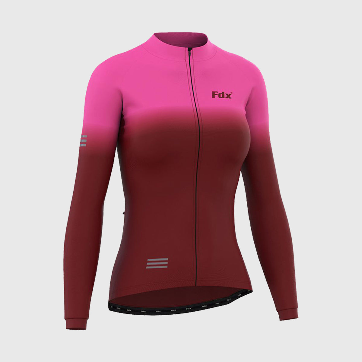 Fdx Best Women's Pink & Maroon Long Sleeve Cycling Jersey for Winter Roubaix Thermal Fleece Shirt Road Bike Wear Top Full Zipper, Lightweight  Pockets & Hi viz Reflectors - Duo