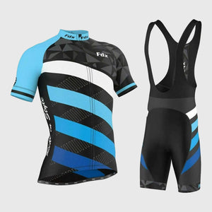 Fdx Mens Blue Short Sleeve Cycling Jersey & Gel Padded Bib Shorts Best Summer Road Bike Wear Light Weight, Hi-viz Reflectors & Pockets - Equin