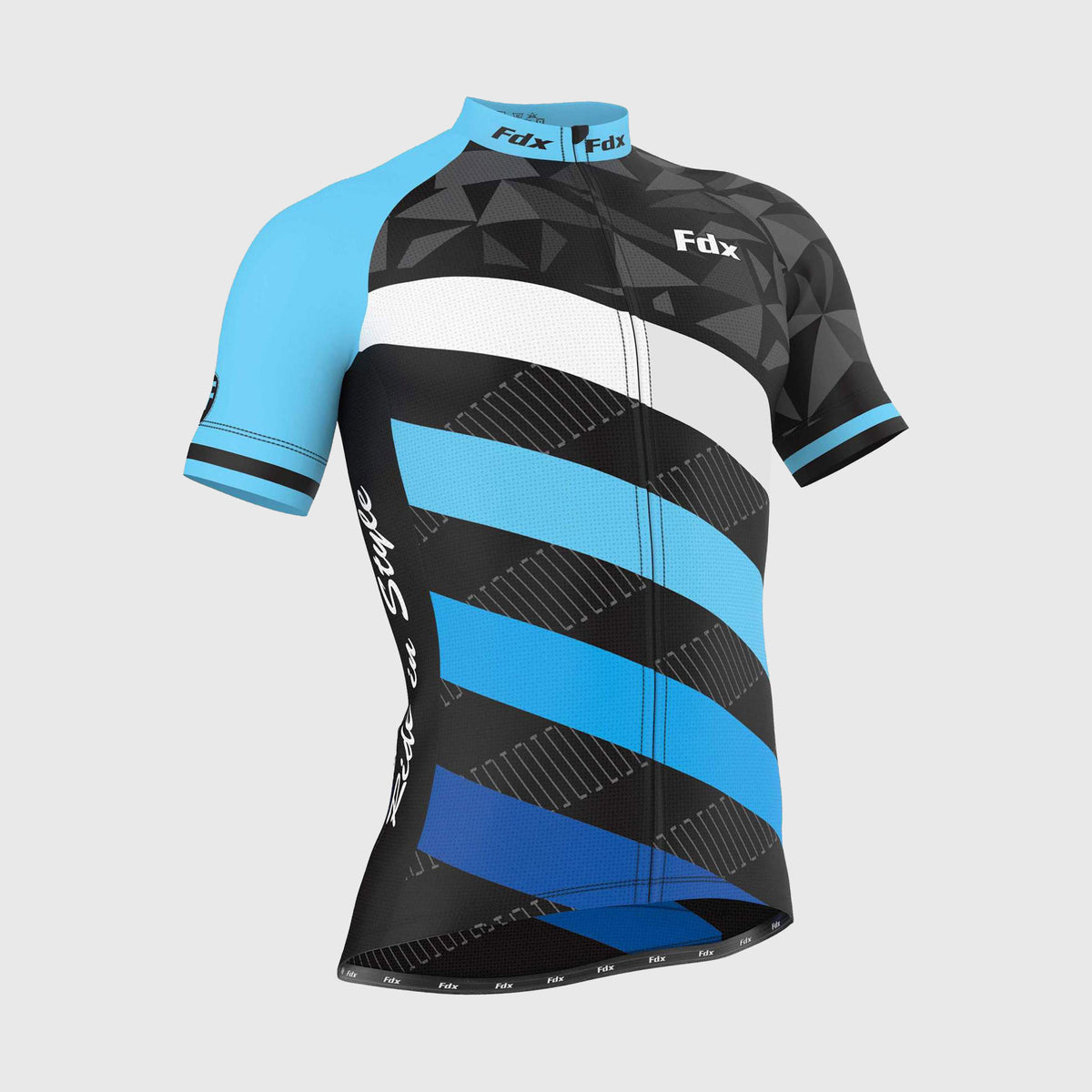 Fdx Men’s blue & black best full zip short sleeves cycling jersey Hi-Viz Reflective details breathable summer lightweight biking top, skin friendly Hi-Viz Reflective half sleeves cycling shirt for indoor & outdoor riding with two back pockets