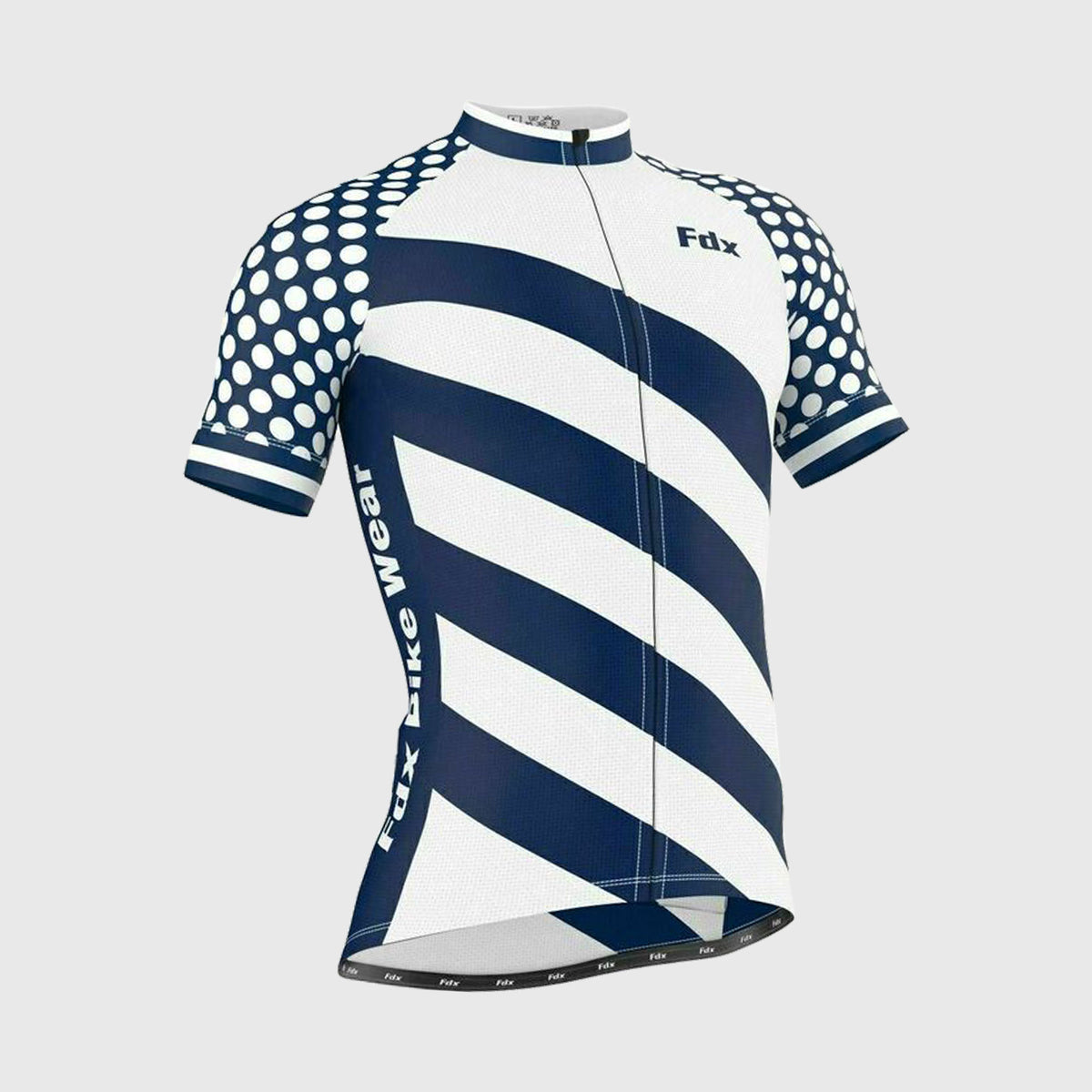 Fdx Men’s blue & white full zip best short sleeves cycling jersey indoor & outdoor Hi-Viz Reflective details breathable summer lightweight biking top, skin friendly Hi-Viz Reflective half sleeves cycling shirt for riding with two back pockets