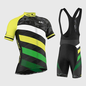 Fdx Mens Yellow Short Sleeve Cycling Jersey & Gel Padded Bib Shorts Best Summer Road Bike Wear Light Weight, Hi-viz Reflectors & Pockets - Equin