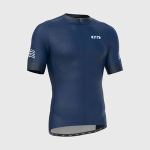 Fdx men’s blue full zip short sleeves best cycling jersey Hi-Viz Reflective details breathable summer lightweight biking top, Hi-Viz Reflective skin friendly half sleeves cycling shirt for indoor & outdoor riding with two back pockets