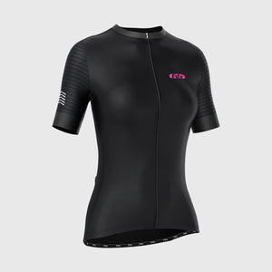 Fdx Women's Black Short Sleeve Cycling Jersey for Summer Best Road Bike Wear Top Light Weight, Full Zipper, Pockets & Hi-viz Reflectors - Essential