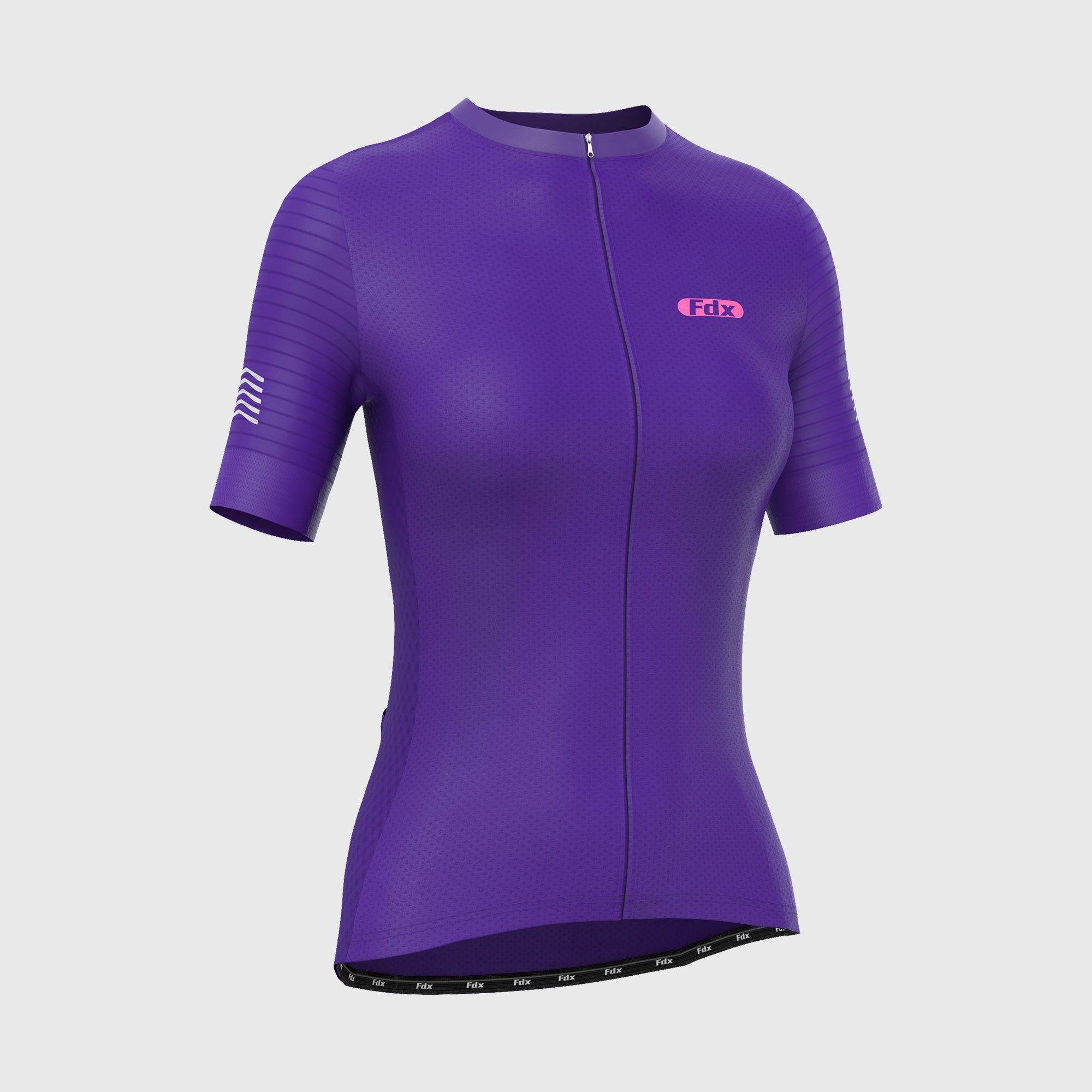 Fdx Women's Purple Short Sleeve Cycling Jersey for Summer Best Road Bike Wear Top Light Weight, Full Zipper, Pockets & Hi-viz Reflectors - Essential