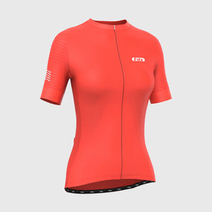 Fdx Women's Orange Short Sleeve Cycling Jersey for Summer Best Road Bike Wear Top Light Weight, Full Zipper, Pockets & Hi-viz Reflectors - Essential