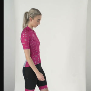 Fdx Women's Set All Day Pink Short Sleeve Cycling Jersey & Cargo Bib Shorts