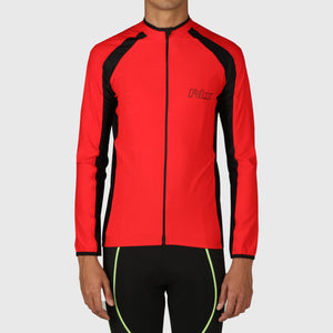Fdx Black & Red Full Sleeve Best Men's Cycling Jersey for Winter Roubaix Thermal Fleece Road Bike Wear Top Full Zipper, Pockets & Hi viz Reflectors - Transition