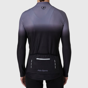 Fdx Men's Best Warm Long Sleeve Cycling Jersey Black & Grey for Winter Roubaix Thermal Fleece Road Bike Wear Top Full Zipper, Pockets & Hi viz Reflective strips - Duo