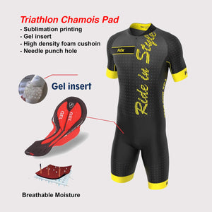 Fdx Men's Grey & Yellow Sleeveless Gel Padded Triathlon / Skin Suit for Summer Cycling Wear, Running & Swimming Half Zip Reflective Details- Aero