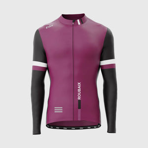 Fdx Men's Black & Purple Long Sleeve Cycling Jersey for Winter Roubaix Thermal Fleece Road Bike Wear Top Full Zipper, Pockets & Hi viz Reflectors - Limited Edition