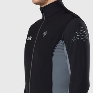 Fdx Men's High Collar Black & Grey Long Sleeve Cycling Jersey for Winter Roubaix Thermal Fleece Road Bike Wear Top Full Zipper, Pockets & Hi viz Reflectors - Thermodream