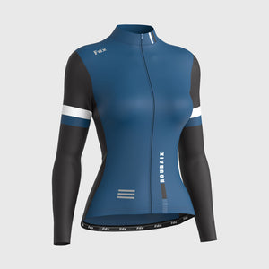 Fdx Best Women's Black & Blue Long Sleeve Cycling Jersey for Winter Roubaix Thermal Fleece Shirt Road Bike Wear Top Full Zipper, Lightweight  Pockets & Hi viz Reflectors - Limited Edition