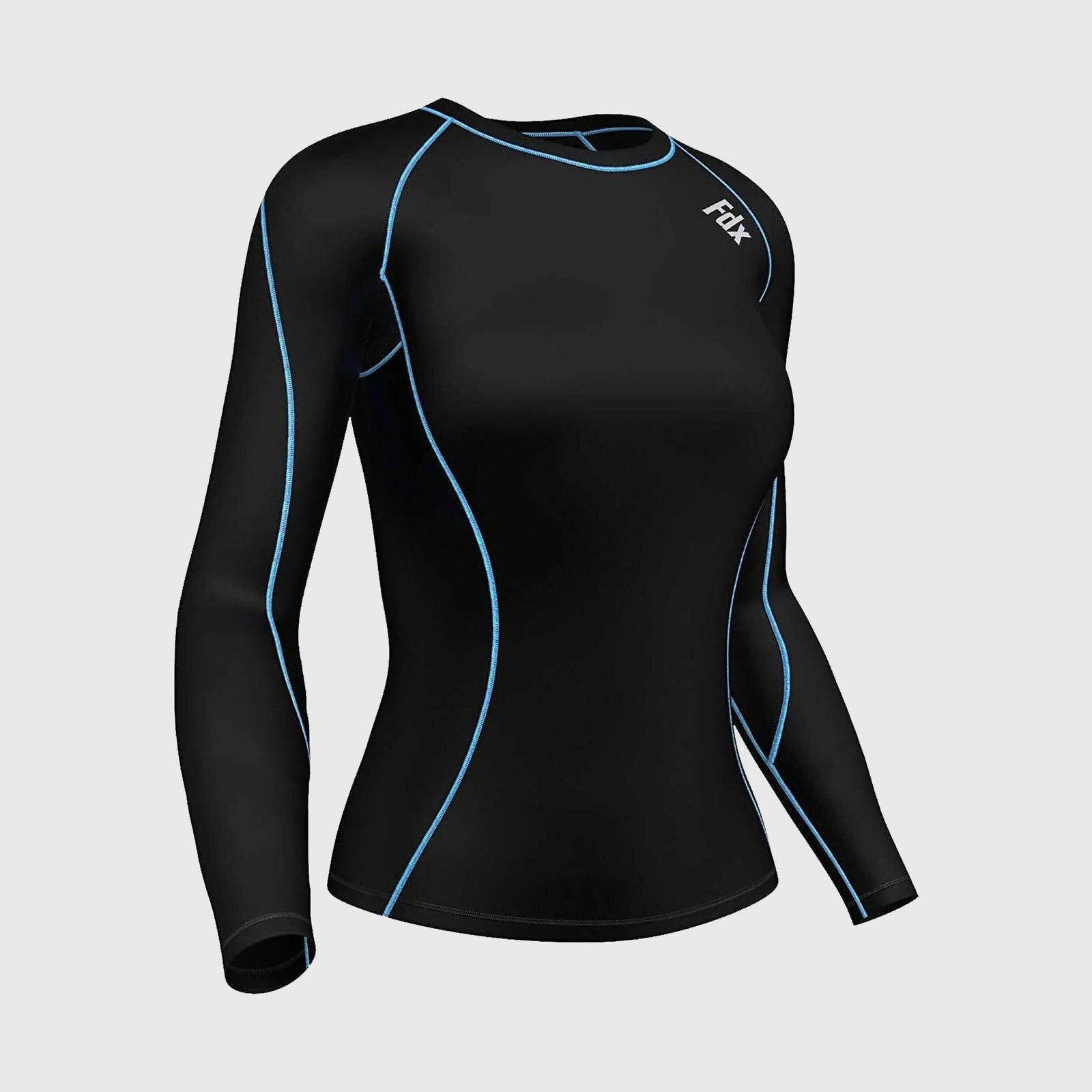 Fdx Women's Blue Black Long Sleeve Ultralight Compression Top Running Gym Workout Wear Rash Guard Stretchable Breathable Quick Dry - Monarch