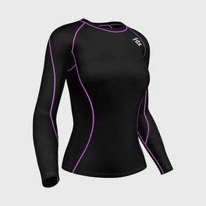 Fdx Women's Purple Black Long Sleeve Ultralight Compression Top Running Gym Workout Wear Rash Guard Stretchable Breathable Quick Dry - Monarch