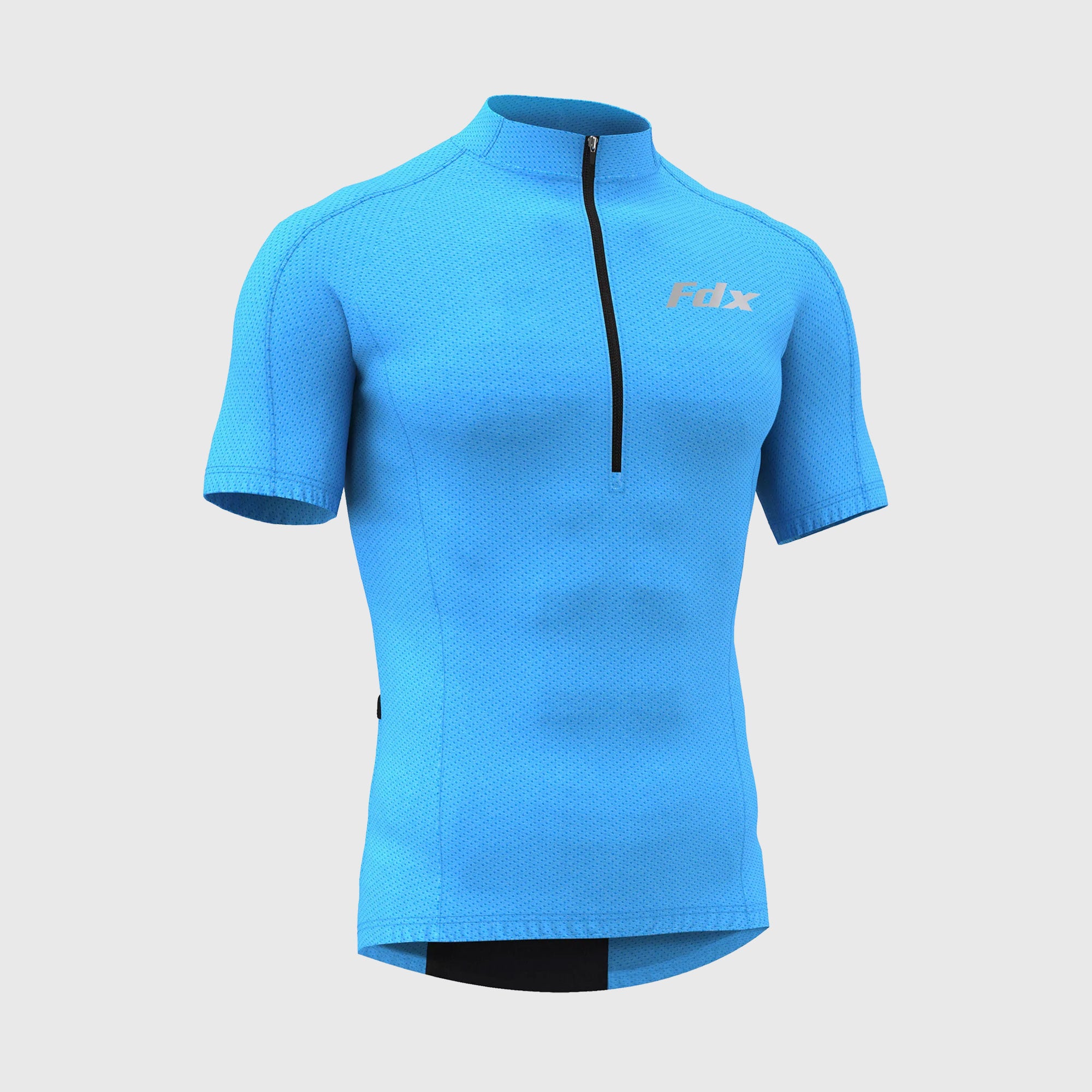 Fdx men’s blue best short sleeves cycling jersey breathable lightweight hi-viz Reflective details summer biking top, full zip skin friendly half sleeves mesh cycling shirt for indoor & outdoor riding with two back & 1 zip pockets