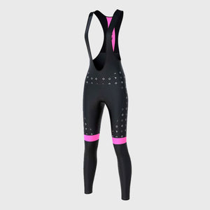 Fdx Womens Black & Pink Gel Padded Cycling Bib Tights For Winter Roubaix Breathable Thermal Fleece Reflective Warm Leggings - Polka Dots Bike Pants