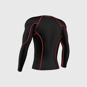 Fdx Men's Long Sleeve Black & Red Compression Top Base Layer Gym Training Jogging Yoga Fitness Body Wear Lightweight, Quick Dry & Breathable - Blitz