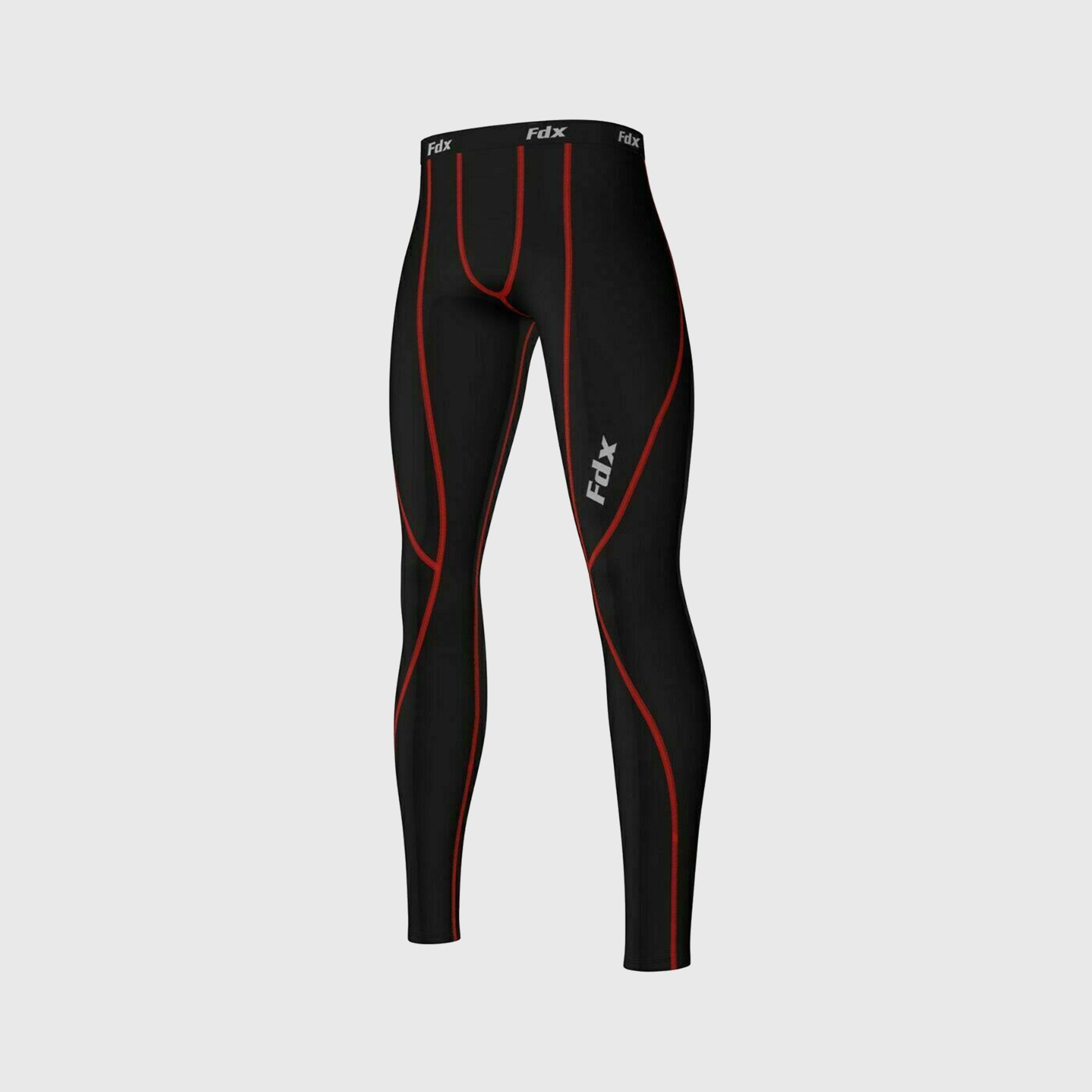Fdx Black & Red Compression Tights Leggings Gym Workout Running Athletic Yoga Elastic Waistband Stretchable Breathable Training Jogging Pants - Thermolinx