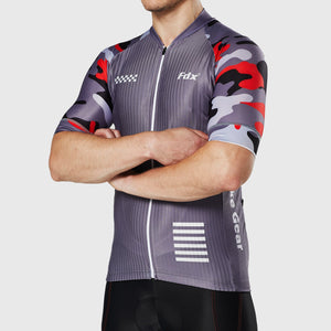 Fdx Short Sleeve Cycling Jersey for Mens Grey Best Summer Road Bike Wear Light Weight, Hi-viz Reflectors & Pockets - Camouflage