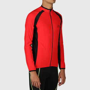 Fdx Black & Red Long Sleeve Cycling Jersey for Men's  All Seasons Road Bike Wear Top Full Zipper, Pockets & Hi viz Reflectors - Transition