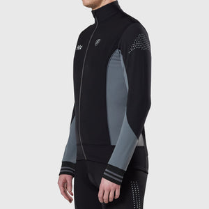 Fdx Men's Black & Grey Long Sleeve Cycling Jersey for Winter Roubaix Thermal Fleece Road Bike Wear Top Full Zipper, Pockets & Hi viz Reflectors - Thermodream