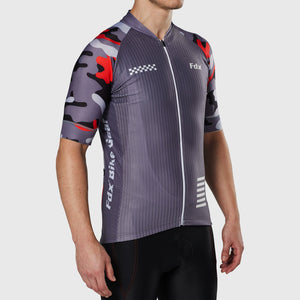 Fdx Mens Grey Short Sleeve Cycling Jersey Best Summer Road Bike Wear Light Weight, Hi-viz Reflectors & Pockets - Camouflage