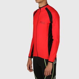 Fdx Men's Red Full Sleeve Cycling Jersey for Winter Summers All Seasons Road Bike Wear Top Full Zipper, Pockets & Hi viz Reflectors - Transition