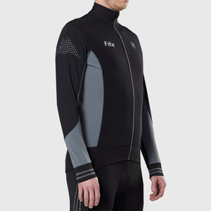 Fdx Men's Black Long Sleeve Best Cycling Jersey for Winter Roubaix Thermal Fleece Road Bike Wear Top Full Zipper, Pockets & Hi viz Reflectors - Thermodream