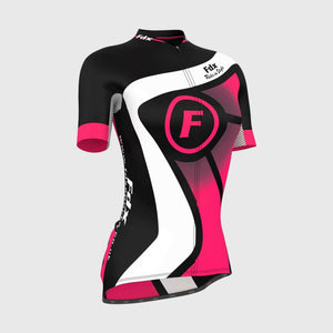 Fdx Women's Black & Pink Short Sleeve Cycling Jersey for Summer Best Road Bike Wear Top Light Weight, Full Zipper, Pockets & Hi-viz Reflectors - Signature