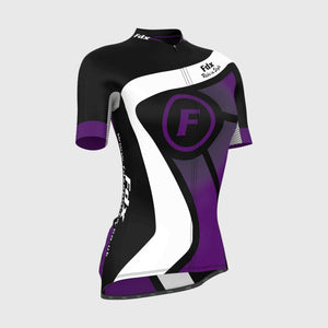 Fdx Women's Black & Purple Short Sleeve Cycling Jersey for Summer Best Road Bike Wear Top Light Weight, Full Zipper, Pockets & Hi-viz Reflectors - Signature