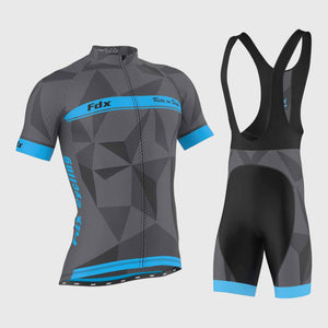 Fdx Mens Blue Short Sleeve Cycling Jersey & Gel Padded Bib Shorts Best Summer Road Bike Wear Light Weight, Hi-viz Reflectors & Pockets - Splinter