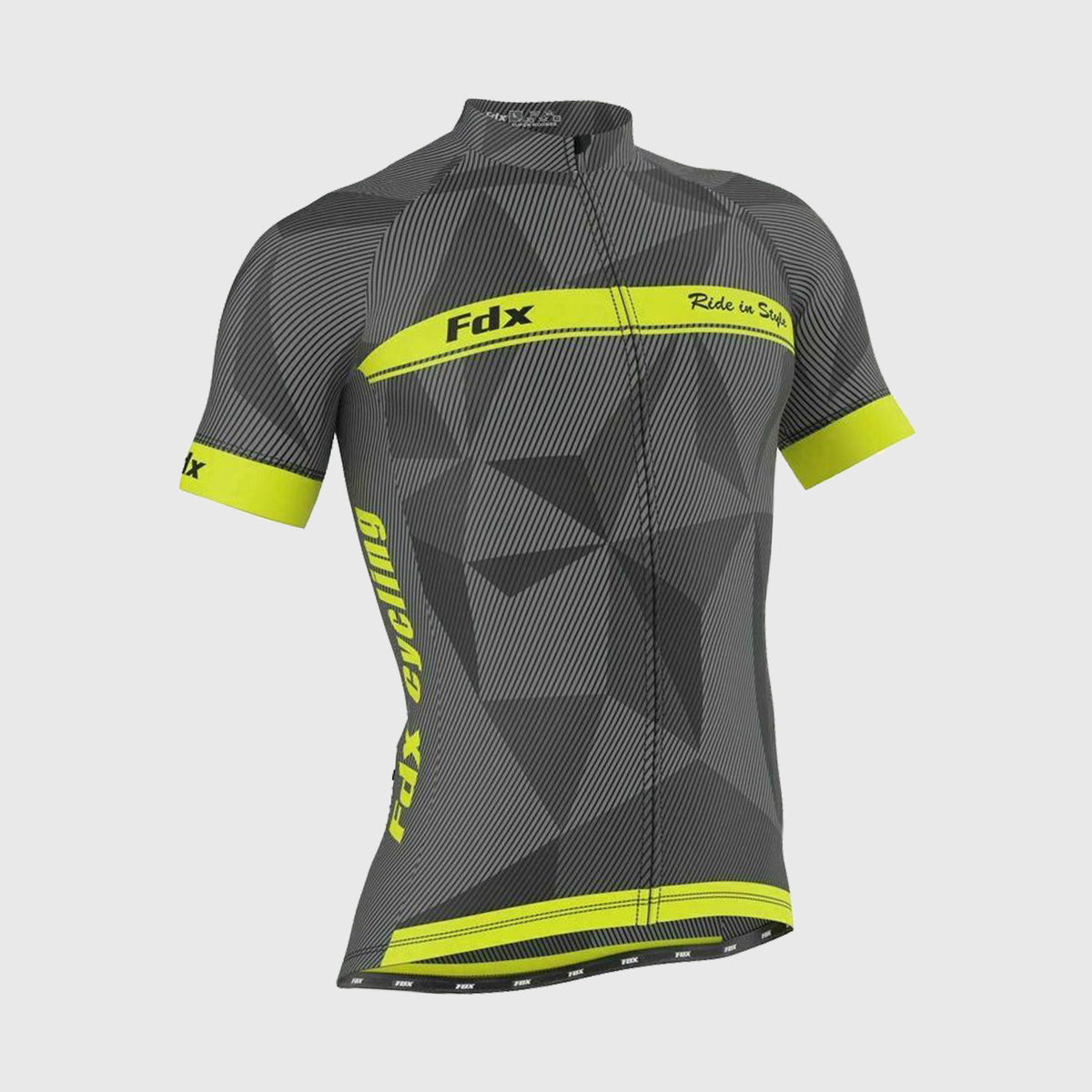 Fdx Splinter Yellow Men's Summer Cycling Jersey – lightweight, breathable, quick-dry fabric with vibrant yellow splinter pattern for warm-weather comfort