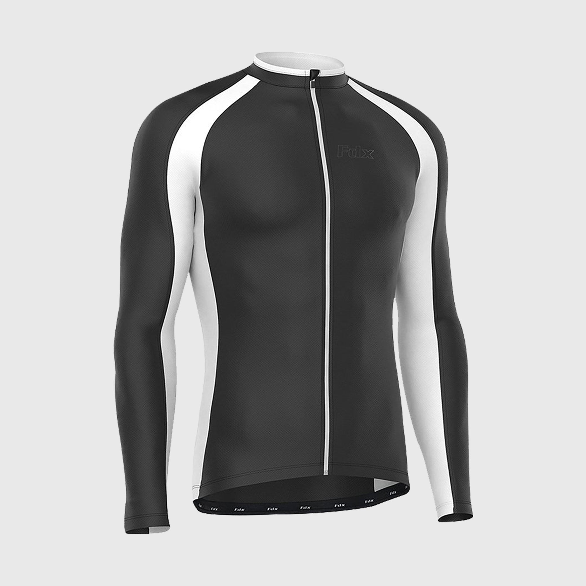 Fdx Black & White best Men's Long Sleeve Cycling Jersey for Winter Roubaix Thermal Fleece Road Bike Wear Top Full Zipper, Pockets & Reflective Details - Transition
