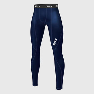 Fdx Navy Blue Compression Tights Leggings Gym Workout Running Athletic Yoga Elastic Waistband Stretchable Breathable Training Jogging Pants - Thermolinx
