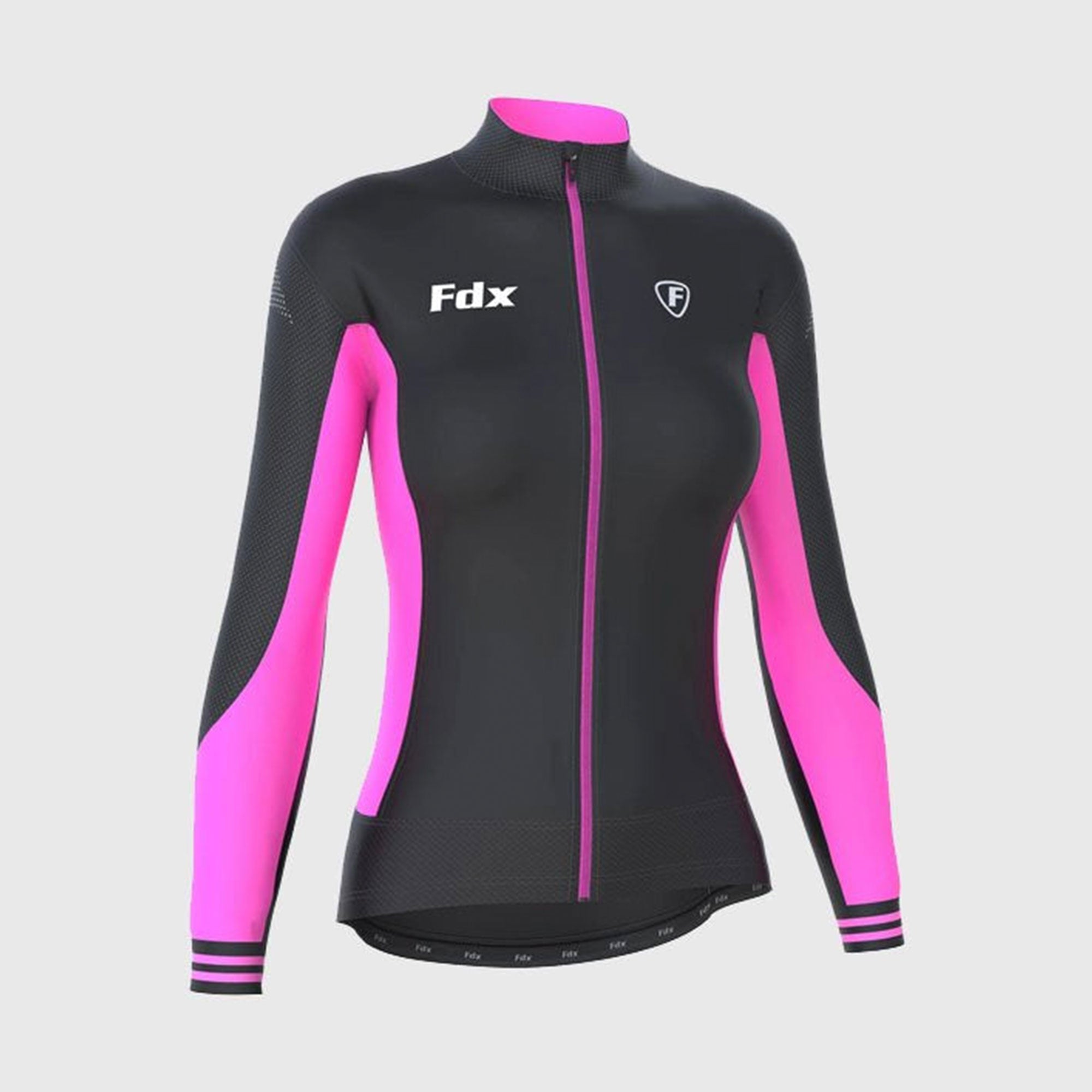 Fdx Best Women's Black & Pink Long Sleeve Cycling Jersey for Winter Roubaix Thermal Fleece Shirt Road Bike Wear Top Full Zipper, Lightweight  Pockets & Hi viz Reflectors - Thermodream