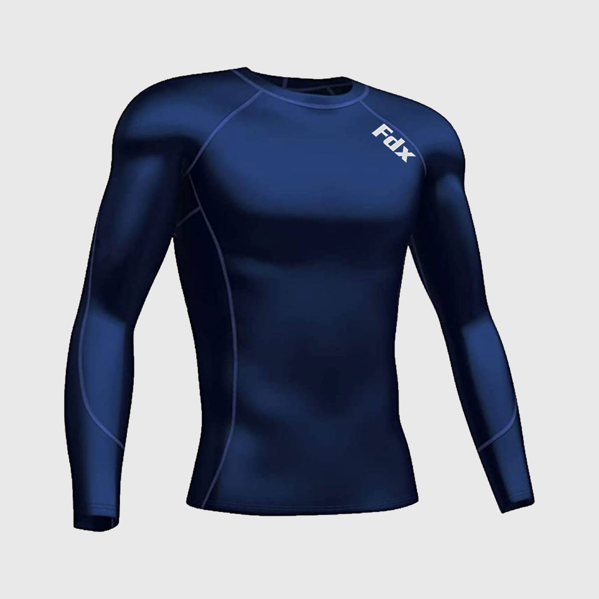 Fdx Men's Navy Blue Long Sleeve Compression Top Running Gym Workout Wear Rash Guard Stretchable Breathable - Thermolinx